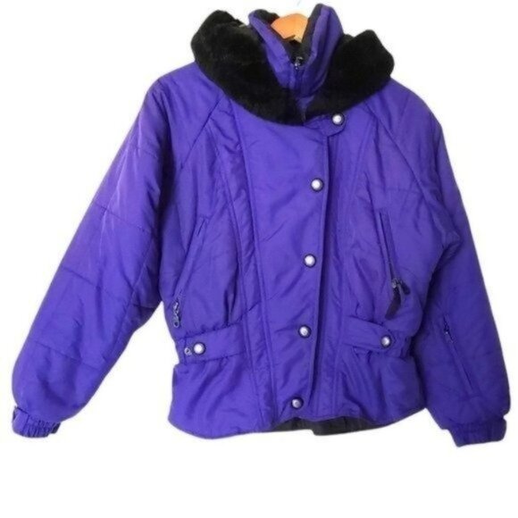 Vintage Rainier Ski Jacket Purple Short Dolman Sleeve 70's Pockets Hood size 8 - Picture 1 of 13